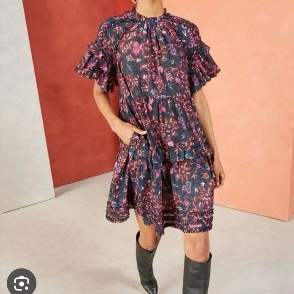 Ulla Johnson Floral Mini Dress - Pink and Black